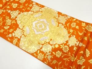 華紋に花唐草模様織り出し　袋帯
